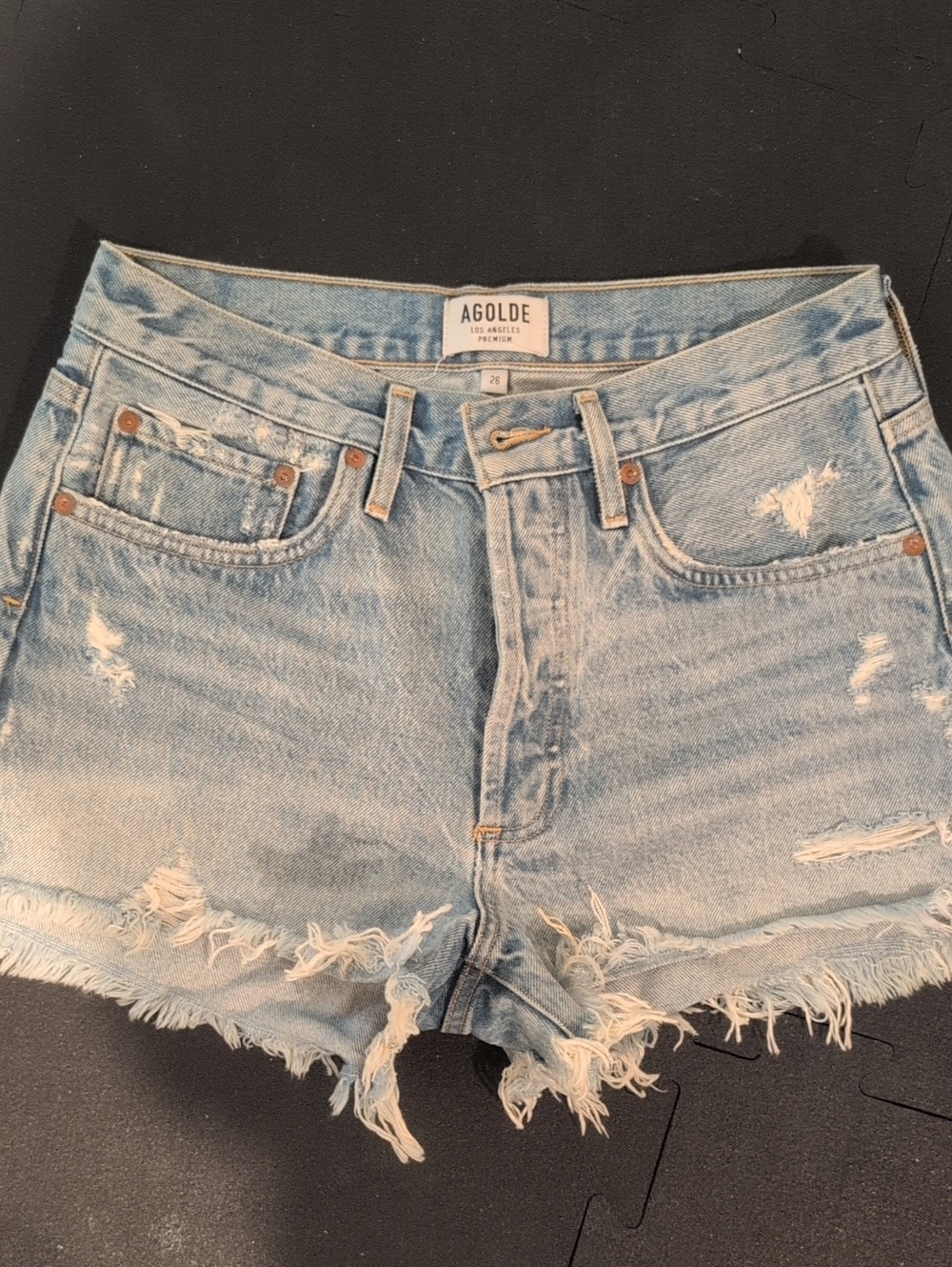 Agolde Parker Light Blue Distressed Denim Cutoff Shorts